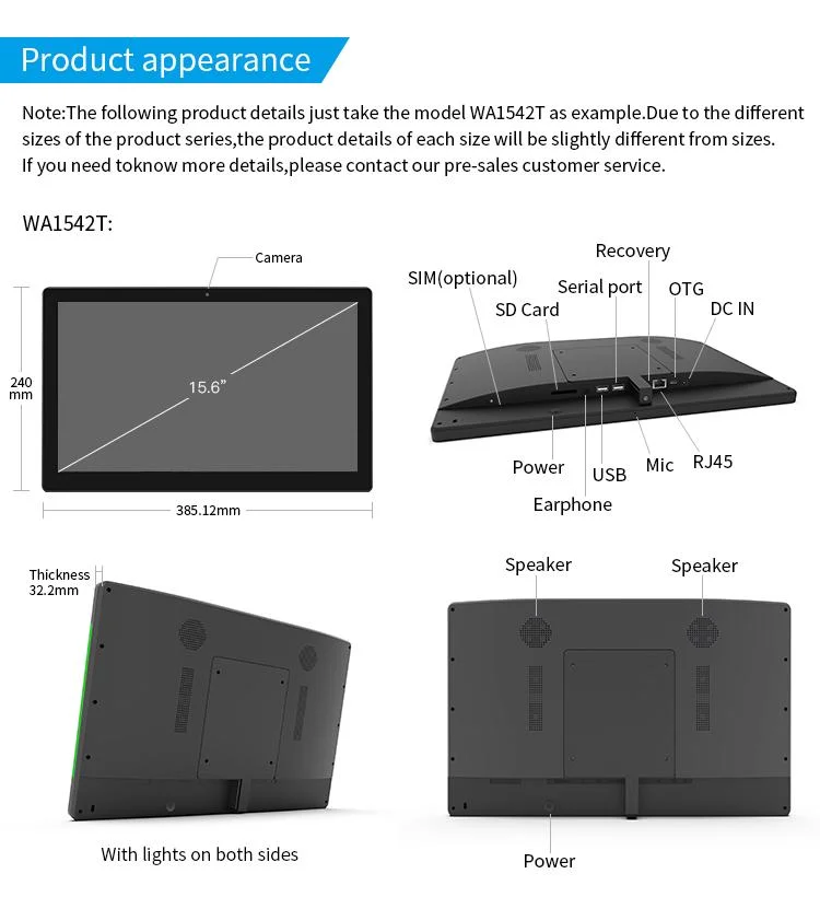 Wall Mount Bracket IPS Screen Medical Tablet Display 15.6 Inch Android 8.1 Touch Android PC