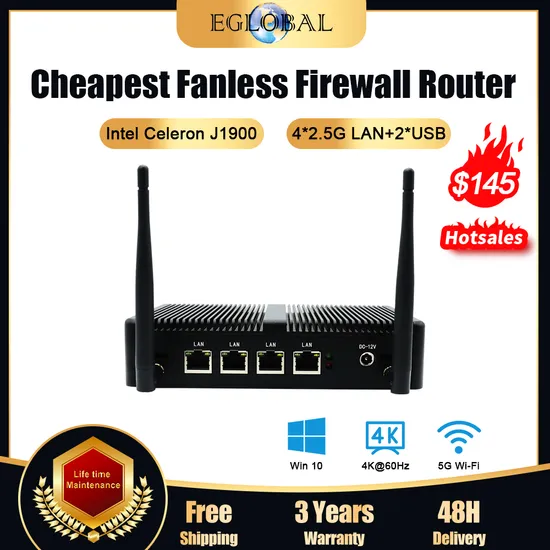 Eglobal Fanless Mini Router Intel Celeron J1900 4 LAN 2USB HDMI VGA 8g D3 128g SSD Mini PC 